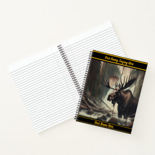 Moose by a calm forest stream notebook