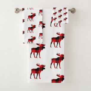 Moose Cabin Check Pattern Bath Towel Set