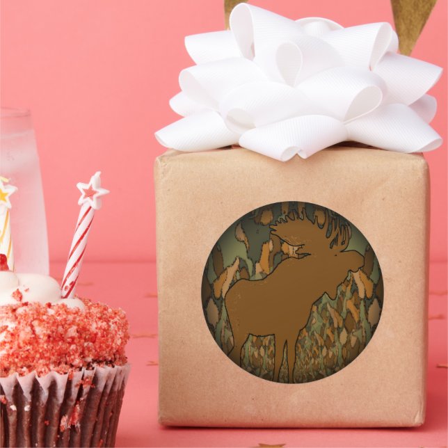 Moose Camouflage Gifts and Invitations Classic Round Sticker (Party)