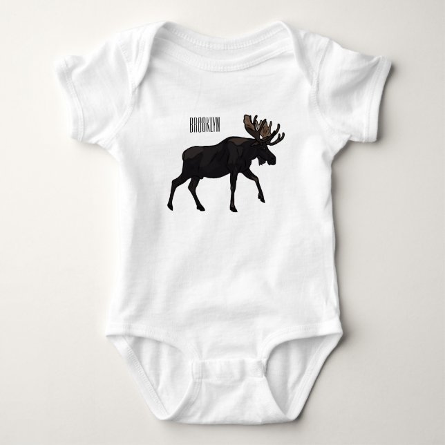 Moose cartoon illustration baby bodysuit (Front)