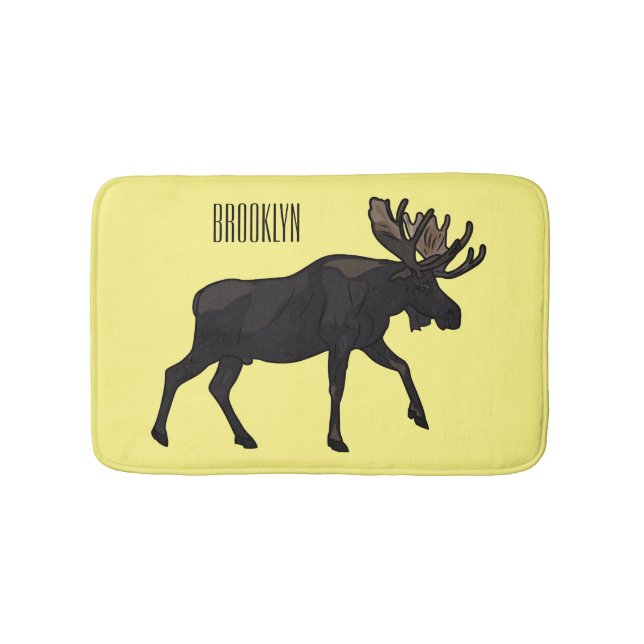 Moose cartoon illustration bath mat (Front)