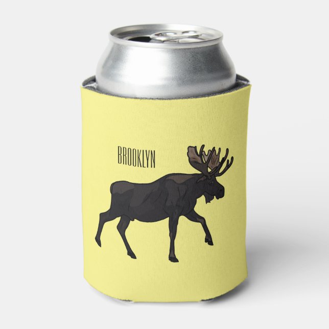 Moose cartoon illustration can cooler (Can Front)