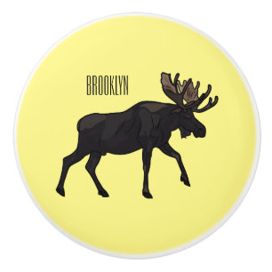 Moose cartoon illustration ceramic knob
