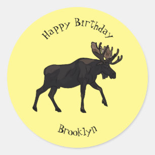 Moose cartoon illustration classic round sticker