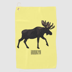 Moose cartoon illustration golf towel