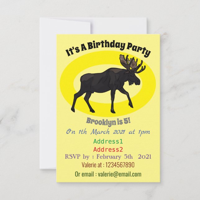 Moose cartoon illustration invitation (Front)