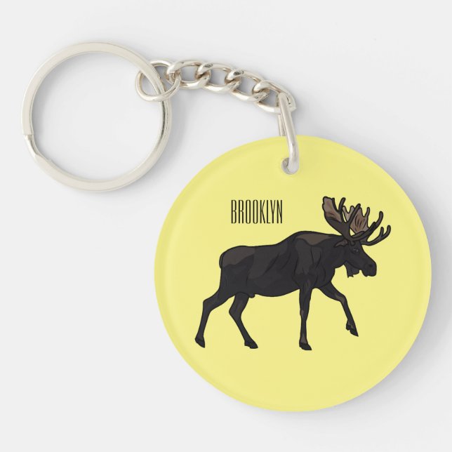 Moose cartoon illustration key ring (Front)