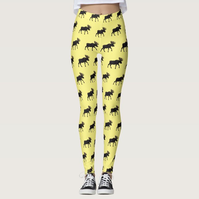 Moose cartoon illustration leggings (Front)