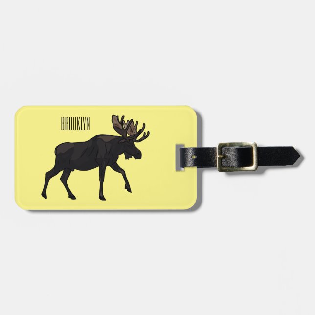 Moose cartoon illustration luggage tag (Front Horizontal)