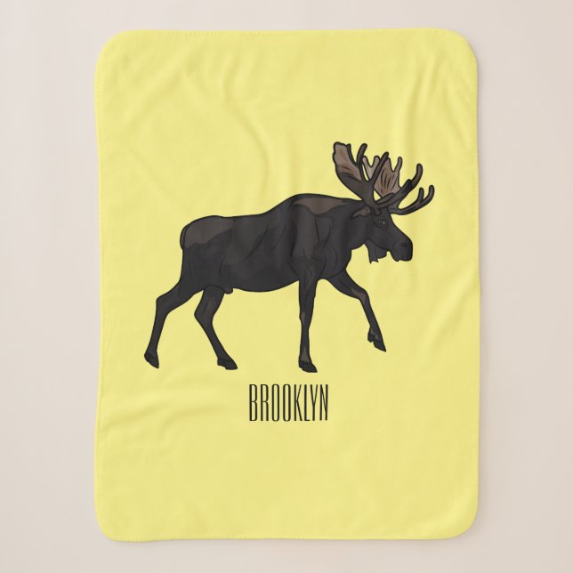 Moose cartoon illustration sherpa blanket (Front)