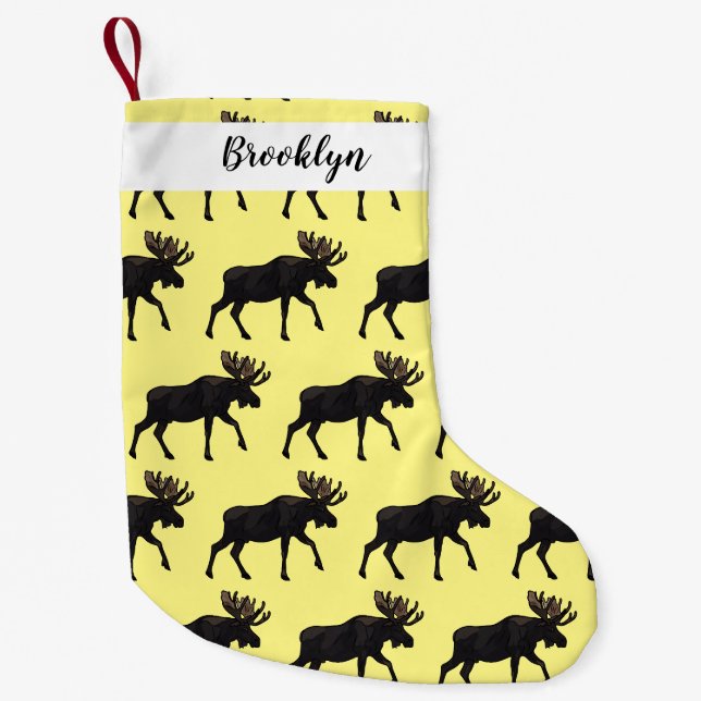 Moose cartoon illustration small christmas stocking (Front)