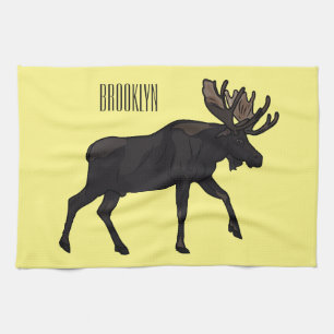 Moose cartoon illustration tea towel