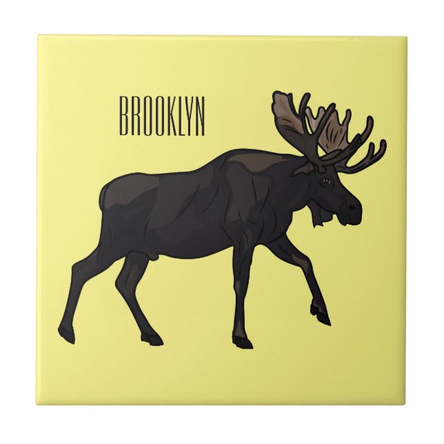 Moose cartoon illustration tile (Front)