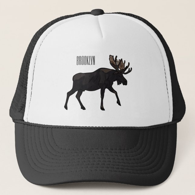 Moose cartoon illustration trucker hat (Front)