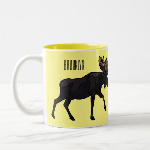 Moose cartoon illustration Two-Tone coffee mug