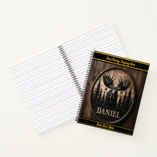 Moose carving in forested mountains notebook