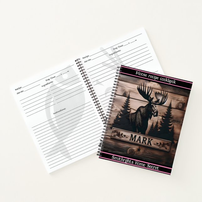 Moose carving on wood at sunset notebook (Inside)