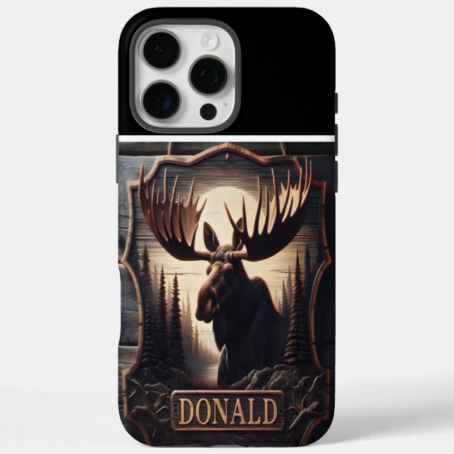 Moose Carving With Name Case-Mate iPhone Case (Back)