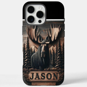 Moose Carving With Personalised Name iPhone 16 Pro Max Case