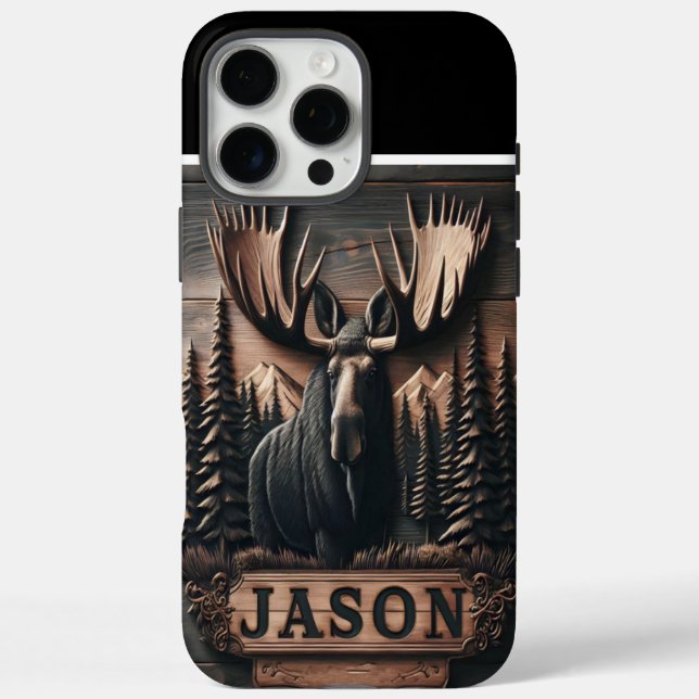 Moose Carving With Personalised Name Case-Mate iPhone Case (Back)