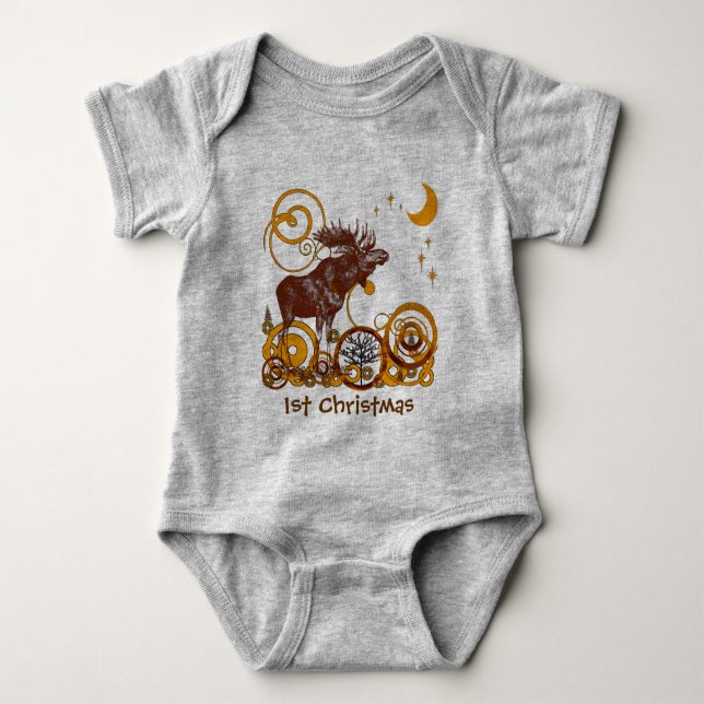 Moose Christmas Baby Bodysuit (Front)