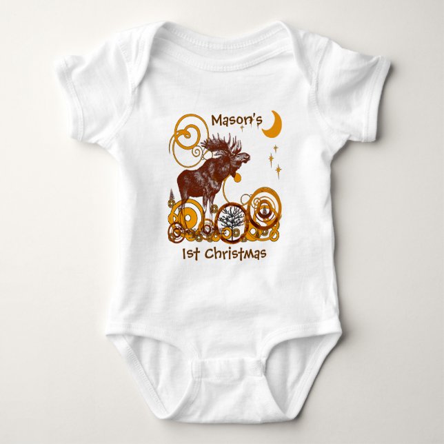Moose Christmas Baby Bodysuit (Front)