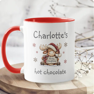 Moose Christmas Custom Name Kids Hot Chocolate Mug