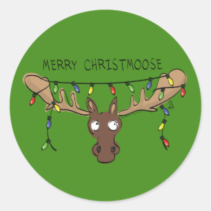 Moose Christmas Funny Cartoon Kids Classic Round Sticker