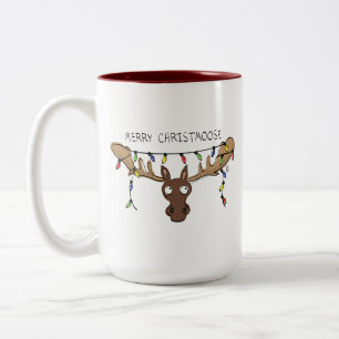 Moose Christmas Funny Cartoon Kids Two-Tone Coffee Mug