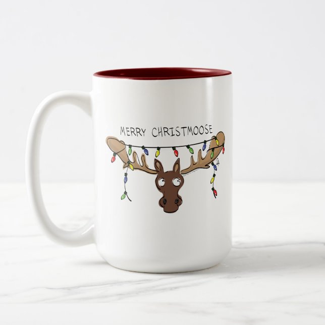 Moose Christmas Funny Cartoon Kids Two-Tone Coffee Mug (Left)