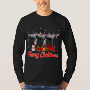 Moose Christmas Pajama Funny Xmas Lights Animals L T-Shirt