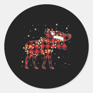 Moose Christmas Red Plaid Buffalo Pajama Matching Classic Round Sticker