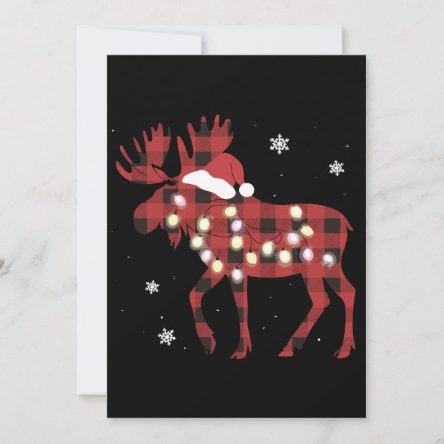 Moose Christmas Red Plaid Buffalo Xmas Santa Hat Holiday Card (Front)