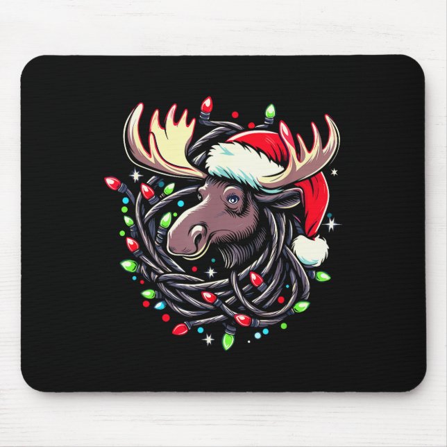 Moose Christmas Santa Hat Lights Moose For Kids Wo Mouse Mat (Front)