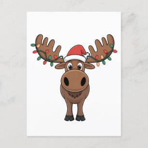 Moose Christmas Tree Lights Funny Xmas Moose Lover Invitation Postcard