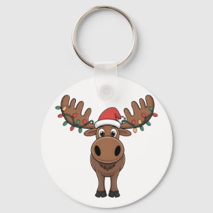 Moose Christmas Tree Lights Funny Xmas Moose Lover Key Ring