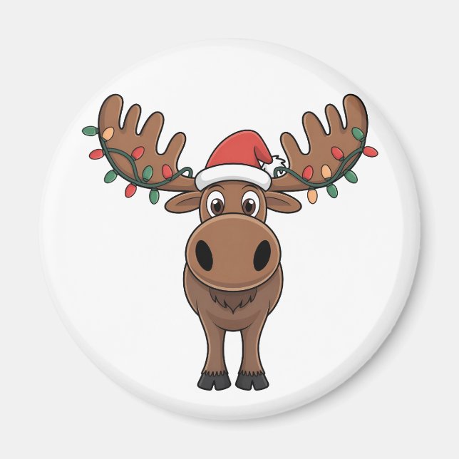 Moose Christmas Tree Lights Funny Xmas Moose Lover Magnet (Front)