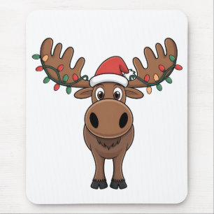 Moose Christmas Tree Lights Funny Xmas Moose Lover Mouse Mat