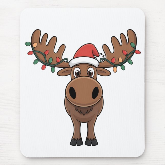 Moose Christmas Tree Lights Funny Xmas Moose Lover Mouse Mat (Front)