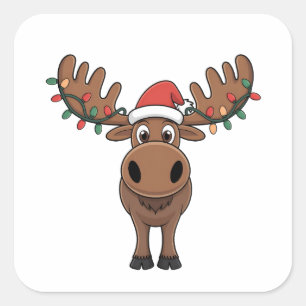Moose Christmas Tree Lights Funny Xmas Moose Lover Square Sticker