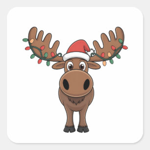 Moose Christmas Tree Lights Funny Xmas Moose Lover Square Sticker