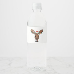 Moose Christmas Tree Lights Funny Xmas Moose Lover Water Bottle Label