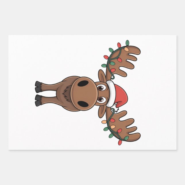 Moose Christmas Tree Lights Funny Xmas Moose Lover Wrapping Paper Sheet (Front)