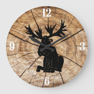 Moose Clock with Wooden Background