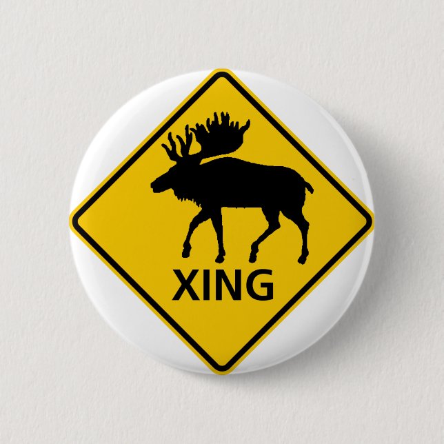 Moose Crossing Highway Sign 6 Cm Round Badge (Front)