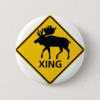 Moose Crossing Highway Sign 6 Cm Round Badge