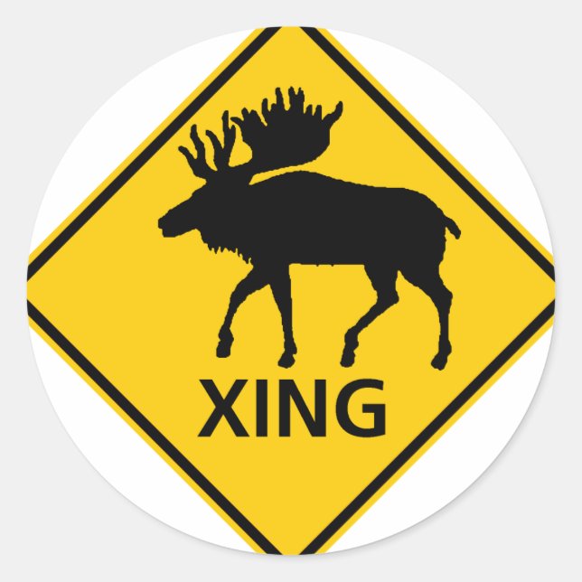 Moose Crossing Highway Sign Classic Round Sticker (Front)