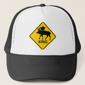 Moose Crossing Highway Sign Trucker Hat