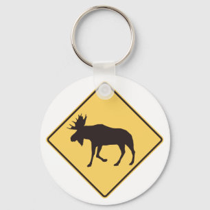 Moose Crossing Road Sign Wildlife Safety Key Ring