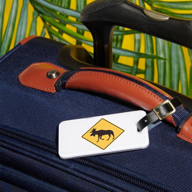 Moose Crossing Road Sign Wildlife Safety Luggage Tag (Creator Uploaded)
